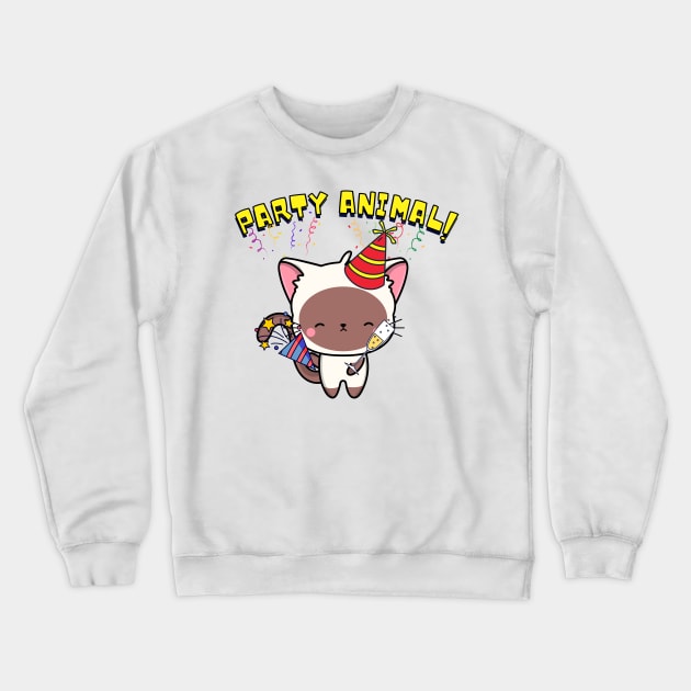 Party Animal White Cat Crewneck Sweatshirt by Pet Station